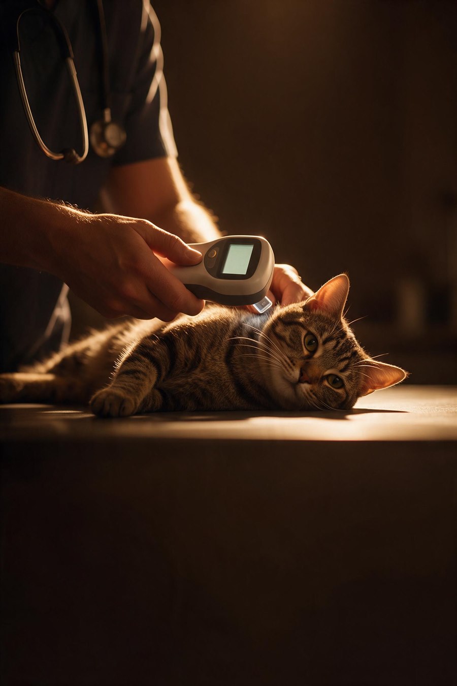 Leitura de microchip em um gato