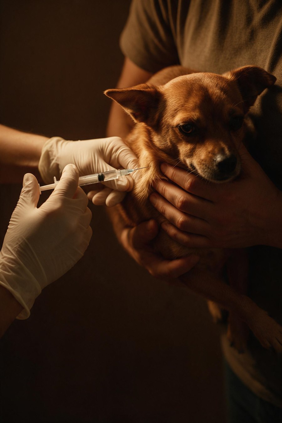 Aplicação de vacina em um cachorro