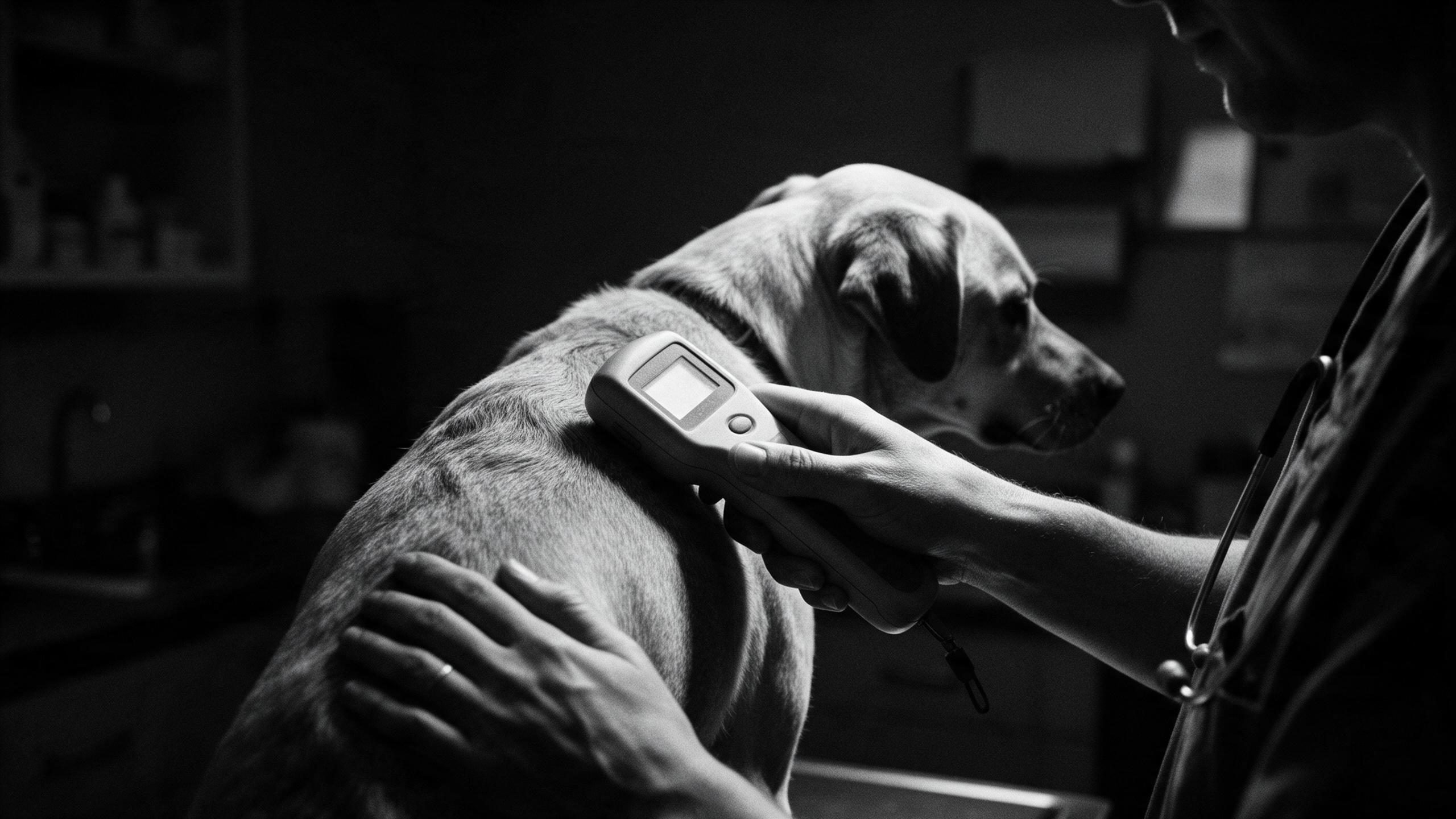 Leitura do microchip de identificação de um cachorro