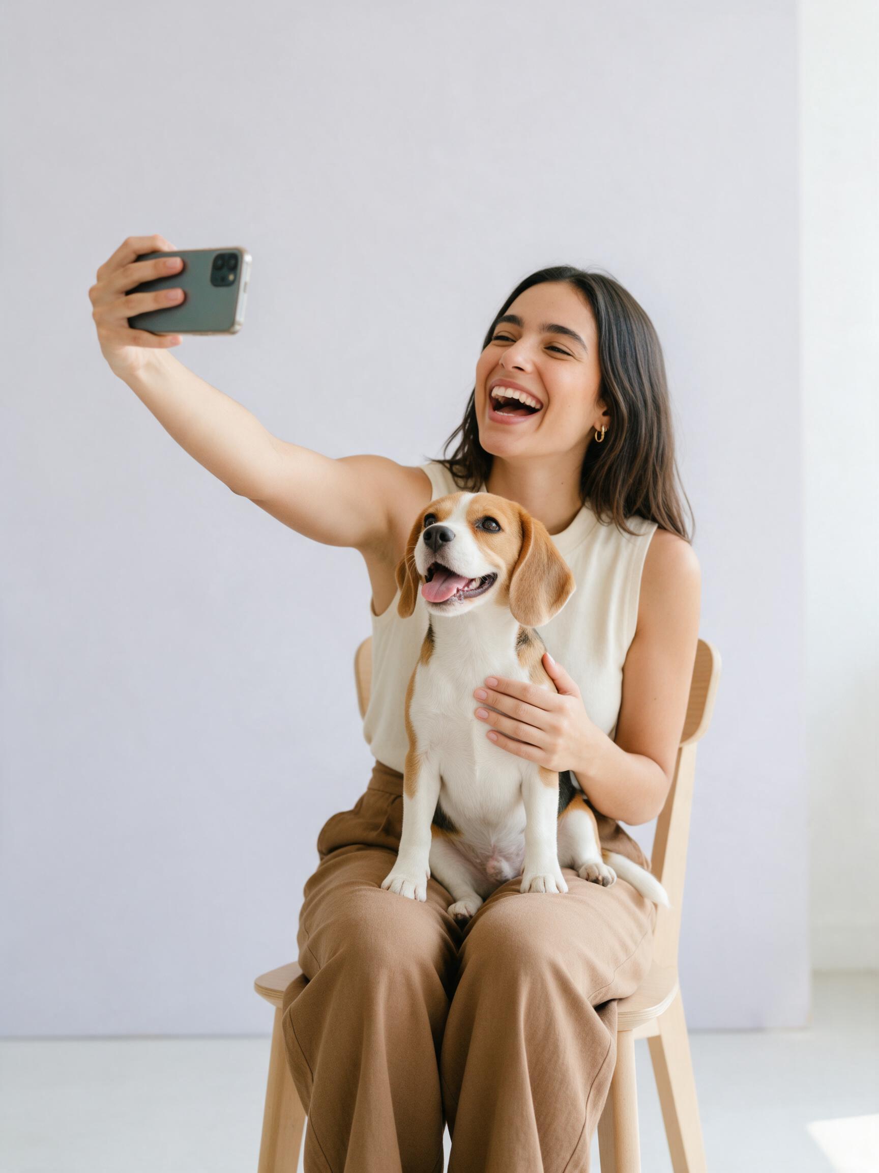 Tutora gravando um vídeo com seu cachorro